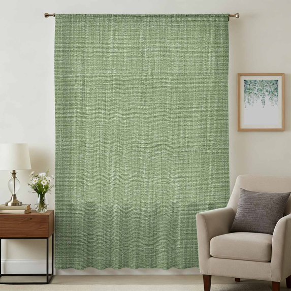 Vintage Forest Green Sheer Curtains 63 Inches Long, Farmhouse Retro Solid Color Linen Texture Light Filering Curtains, Breathable Simi Curtain Privacy Drapes for Living Room Bedroom Window Treatment