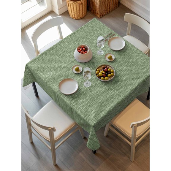 Vintage Forest Green Tablecloth Square Table Cloth 54x54, Waterproof Tablecloth Outdoor Table Cloth, Farmhouse Retro Solid Color Linen Texture Washable Table Cover for Kitchen Dinning Party