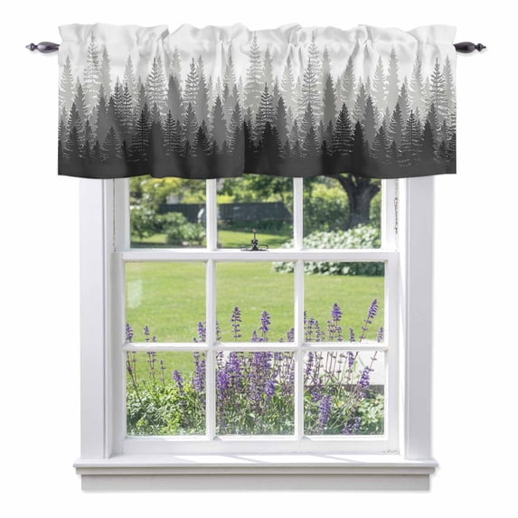 Vintage Forest Grey, Kitchen Curtain Valances for Windows Farmhouse Short Curtains, Modern Gradient Aesthetics Color Decor Rod Pocket Valance Curtain for Bedroom Cafe Living Room