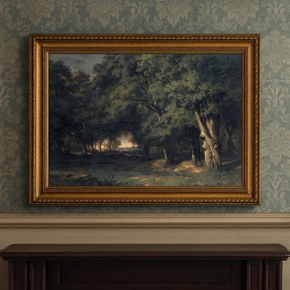 Vintage Forest Landscape Poster 19th Century Woodland Sunset Unframed Paper Print