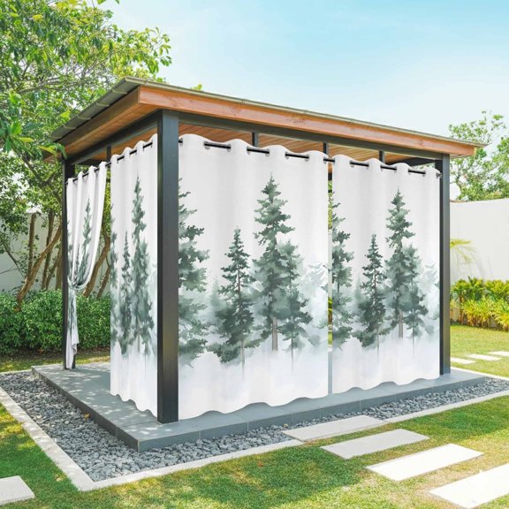 Vintage Forest Outdoor Curtains for Patio, Watercolor GreenTree Leaf Botanical Fog Country Waterproof Outside Curtains Privacy Blackout Curtain for Porch Pergola Cabana, 1 Panel 54W x 84L Inch
