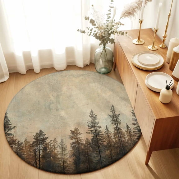 Vintage Forest Pine Tree Plant Round Area Rug 3ft,Living Room Rug Non-Slip Washable Circle Rugs Pad,Retro Natural Wild Scenery Soft Floor Carpet for Bedroom Dining Room