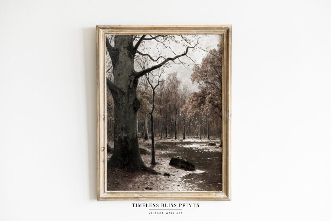 Vintage Forest Print Printable Vintage Fall Trees Landscape Print Moody ...