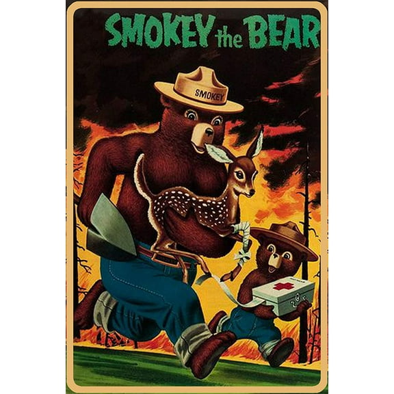 Vintage Forest Ranger Bear Metal Tin Sign, 8 x 12 Inch Retro Wildlife Wall Decor for Cabin, Home, Lodge, Office, Rustic Outdoor Theme