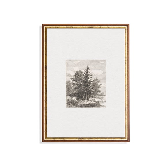 Vintage Forest Sketch Poster, Antique Landscape Artwork Unframed Paper Print