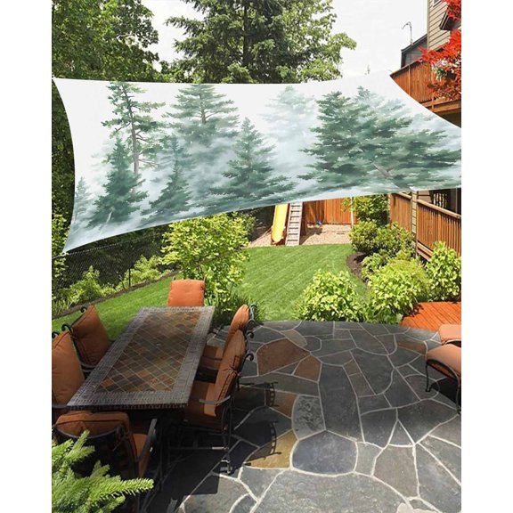 Vintage Forest Sun Shade Sail 14'X18' Watercolor GreenTree Leaf Botanical Fog Farmhouse UV Block Outdoor Sail Shades Breathable Waterproof Rectangular Sunshade for Patio Garden Pool Pergola Porch