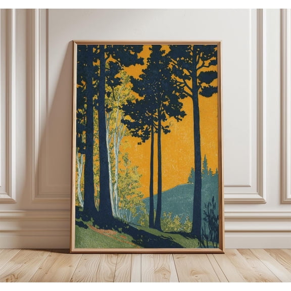 Vintage Forest Sunset Rustic Woodland Landscape Wall Art, Creative Decorative Theme For Home And Living Room Decor
