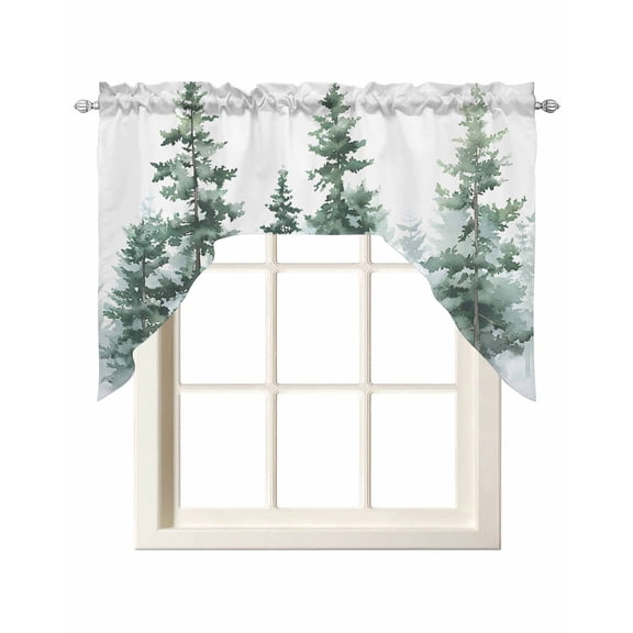 Vintage Forest Swag Valances for Windows 56 x 36 Rod Pocket Light Filtering Window Topper Watercolor GreenTree Leaf Botanical Fog Country for Kitchen Bathroom Bedroom Living Room