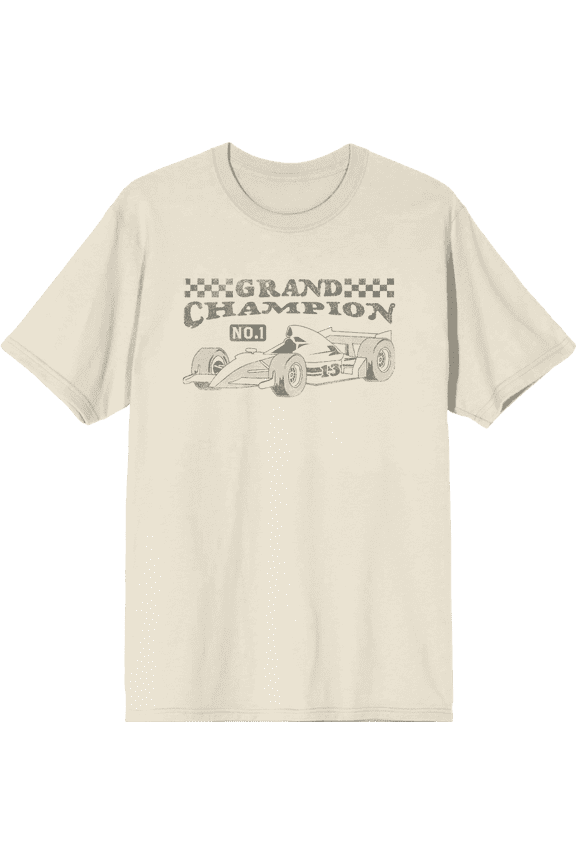 Vintage Formula Racing Grand Champion Adult Natural Crew Neck Short Sleeve Tee-Medium