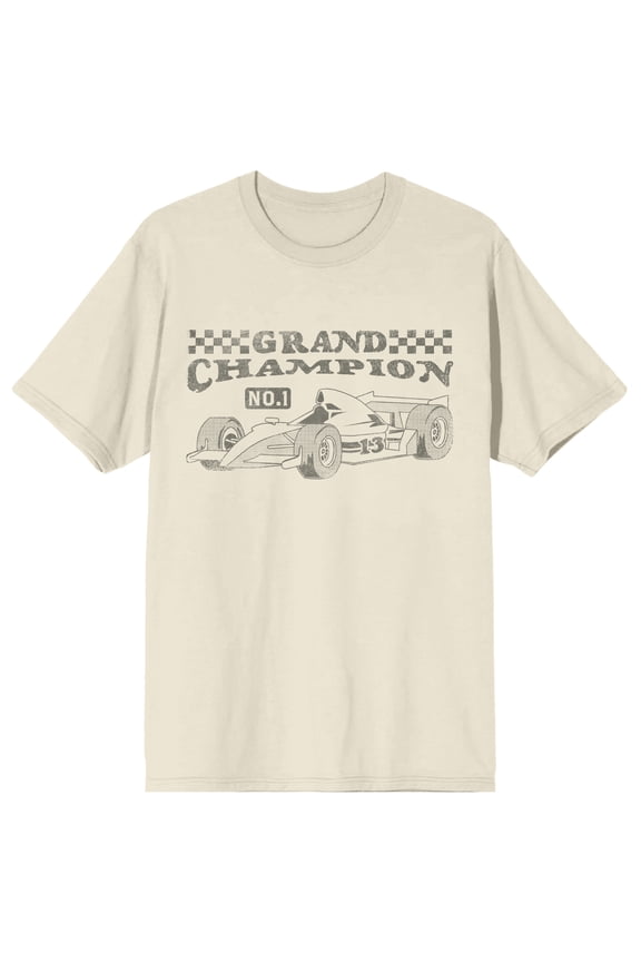 Vintage Formula Racing Grand Champion Crew Neck Short Sleeve Natural Men's T-shirt-Large