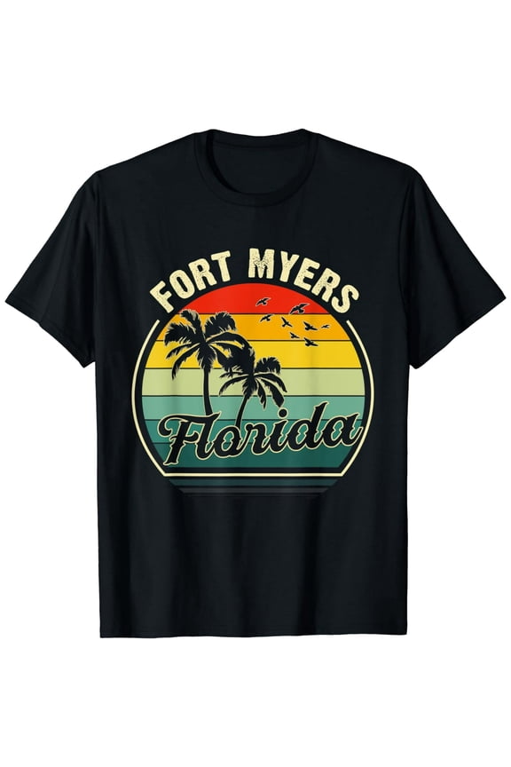 Vintage Fort Myers Beach Florida Summer Vacation Sunset Palm T-Shirt