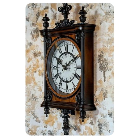 Vintage Fortuna Freiburg Wall Clock with Brass Accents, Inspired Design - Elegant Wrought Iron Artwork for Home & Office Decor, Classic 8x12 Inch Metal Tin Plate, Clock Wall Decor, 2D