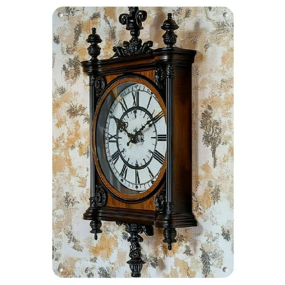 Vintage Fortuna Freiburg Wall Clock with Brass Accents, Inspired Design - Elegant Wrought Iron Artwork for Home &amp; Office Decor, Classic 8x12 Inch Metal Tin Plate, Clock Wall Decor, 2D
