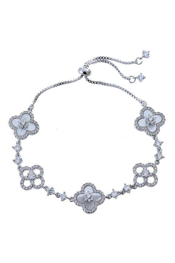 Vintage Four-Leaf Clover Bracelet White Shell S925 Silver With Micro-Inlaid Zircon Hollow High-End Luxury Hand Jewelry For Women