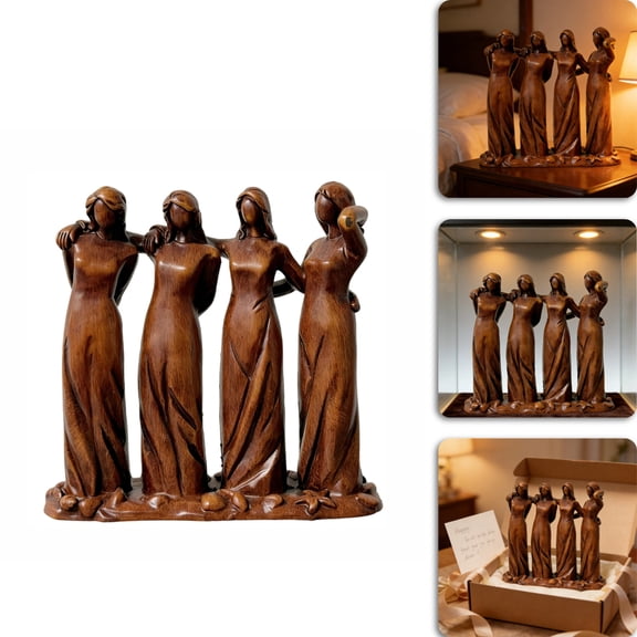 Vintage Four Sisters Resin Sculpture - Hand-Painted Figurine, Celebrates Friendship & Sisterhood, Best Friend Birthday Gifts for Women, Collectible Home Decor Memento
