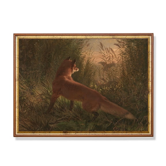 Vintage Fox Art Poster Rustic Woodland Wildlife Home Decor, 8x12 UNFRAMED