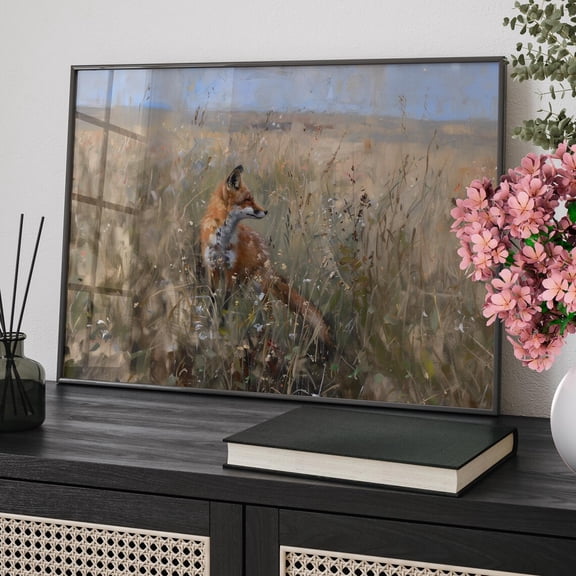 Vintage Fox Field Wall Art, Cottagecore Woodland Nursery Decor, Stretched Canvas Size 16x24