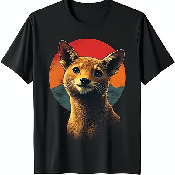 Vintage Fox Graphic Black T-Shirt Striking Sunset Design for Nature Lovers
