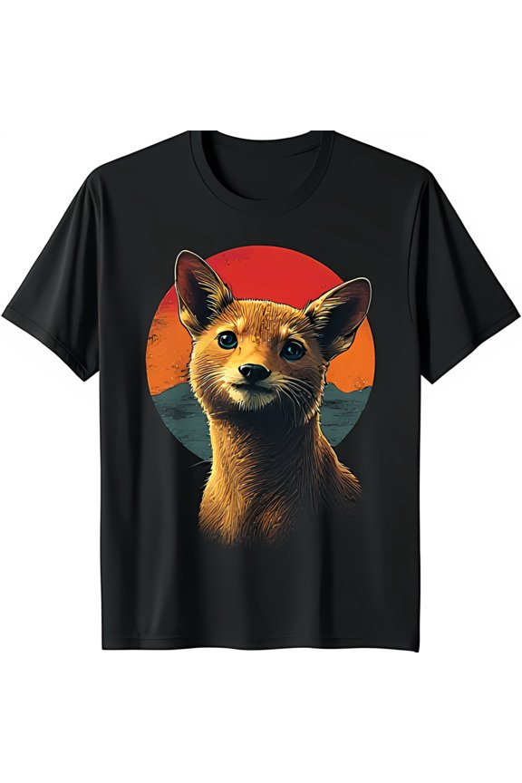Vintage Fox Graphic Black T-Shirt Striking Sunset Design for Nature Lovers