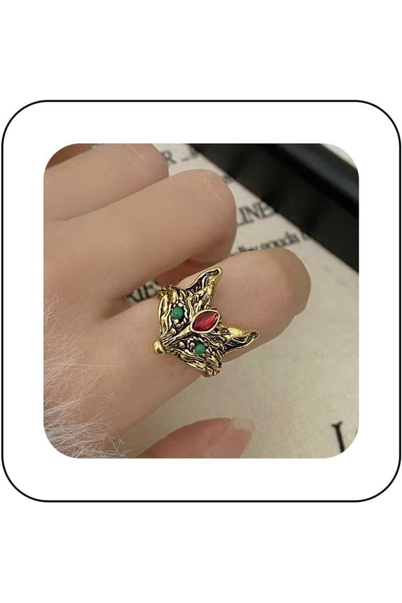 Vintage Fox Head Ring Gold Fox Ring Animal Finger Rings Adjustable Open Rings Jewelry for Women