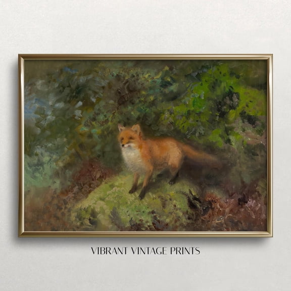 Vintage Fox In Forest Print: Muted Neutral Art UNFRAMED PAPER POSTER, Home Decor