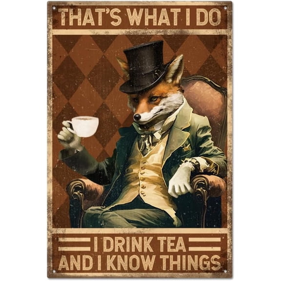 Vintage Fox Metal Tin Sign Plaque Poster 812inch Drink Tea and Know Things Retro Metal Wall Decorative Tin Signs for Home Kitchen Bar Coffee Shop Club Orchard Decoration Mixed Color