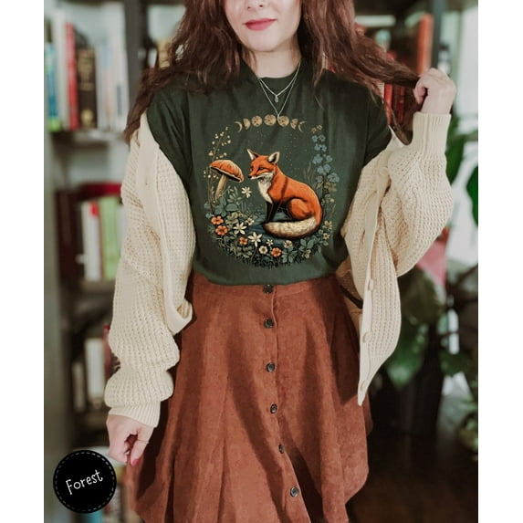 Vintage Fox Moon Phases TShirt, Whimsical Cottagecore Aesthetic Tee, Celestial Whimsigoth T-Shirt, Victorian Illustration Tee