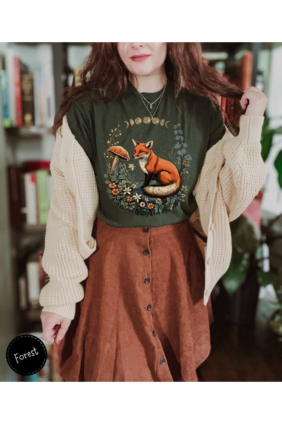 Vintage Fox Moon Phases TShirt, Whimsical Cottagecore Aesthetic Tee, Celestial Whimsigoth T-Shirt, Victorian Illustration Tee