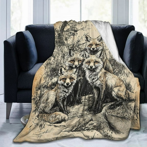 Vintage Fox Throw Blanket Ultra Soft Cozy Decorative Flannel Blankets for Home Bed Couch Chair Travel 80x60