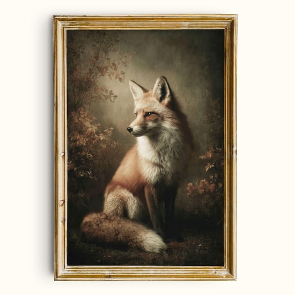 Vintage Fox Wall Art Print, Dark Academia Animal Portrait Decor