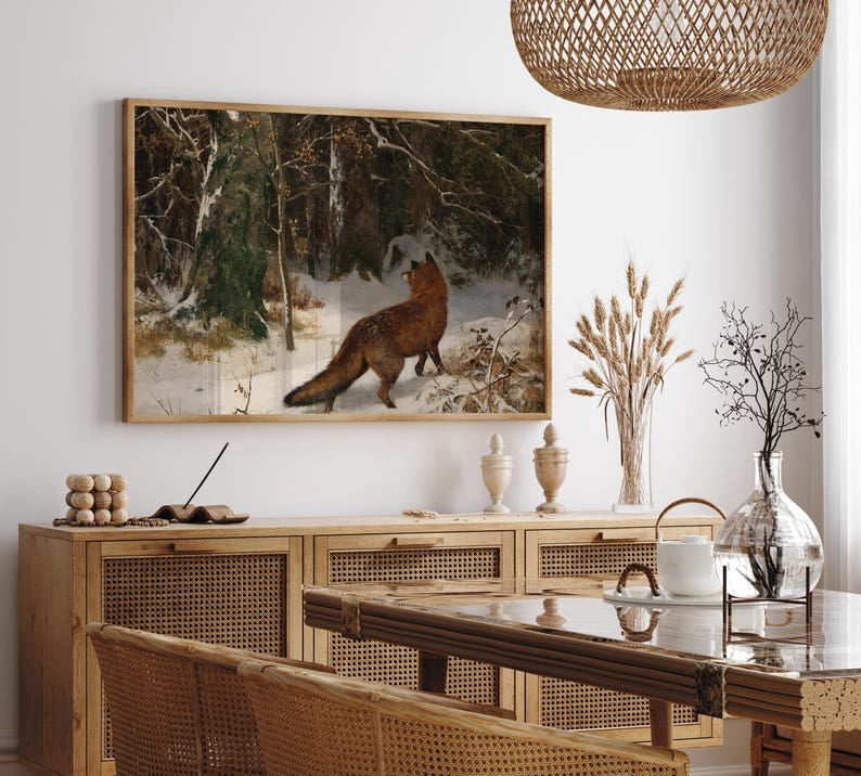 Rustic Fox Image Vintage Fox Winter Landscape Poster: Rustic Farmhouse Wall Art ...