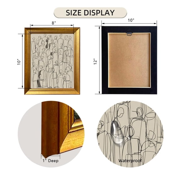 Vintage Framed Abstract Figurative Sketch Painting Black Line Drawing Minimalist Neutral People Wall Art And Beige Canvas Print Artworks For Home Aesthetic Decor
