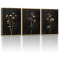 thumbnail image 1 of Vintage Framed Botanical poster Wall Art Set 3 Piece, Dark Background Minimalist Floral Prints, Moody Neutral Black Gold Modern Flower Artwork, Rustic Living Room Bedroom Office Decor, 1 of 6