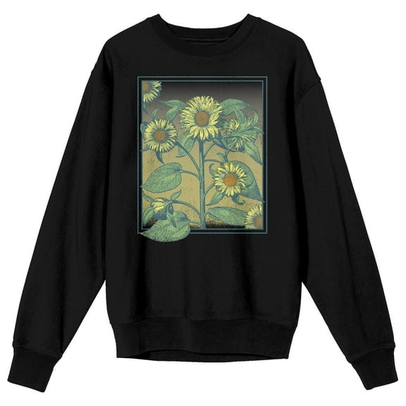 Vintage Framed Sunflowers Unisex Adult Black Crew Neck Sweatshirt - Small