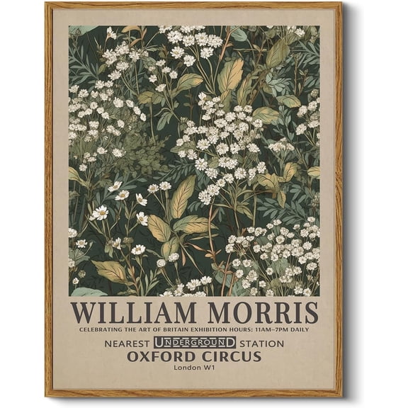 Vintage Framed William Morris Floral Botanical Canvas Print Wall Art, Home Bedroom Bathroom Decor, Traditional English Rustic Natural Flower Artwork for Modern Classic Interiors
