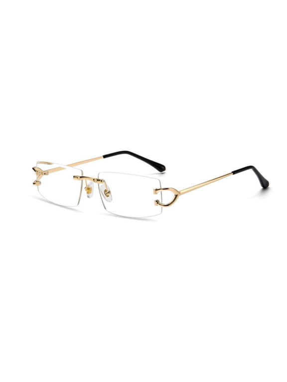 Vintage Frameless Narrow Clear Lens Retro Style Designer Rectangular Gold Wire Frame Metal Unisex Square Rimless Mens Women Clear Tint Rectangle Hip Hop Eye Glasses