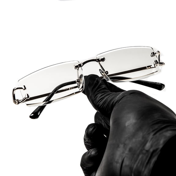 Vintage Frameless Narrow Clear Lens Retro Style Designer Rectangular Silver Wire Frame Metal Unisex Square Rimless Mens Women Clear Tint Rectangle Hip Hop Eye Glasses