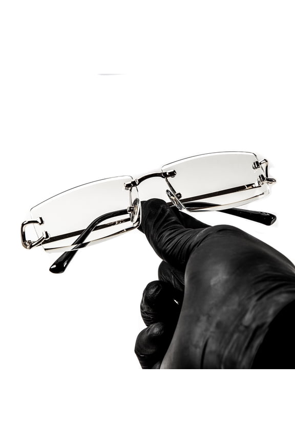 Vintage Frameless Narrow Clear Lens Retro Style Designer Rectangular Silver Wire Frame Metal Unisex Square Rimless Mens Women Clear Tint Rectangle Hip Hop Eye Glasses