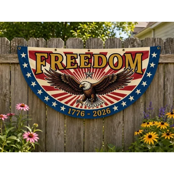 Vintage Freedom Eagle flag 1776-2026, Patriotic Fence Flag 18x36in