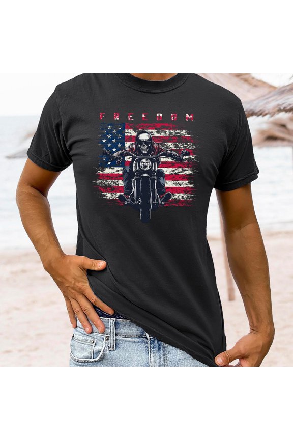 Vintage Freedom Motorcycle Graphic Tee - Comfort Colors American Flag Biker Sweatshirt for Patriotic Style