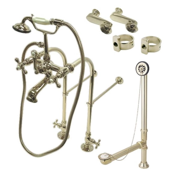 Vintage Freestanding Clawfoot Tub Faucet Package with Metal Cross Handles in Satin Nickel