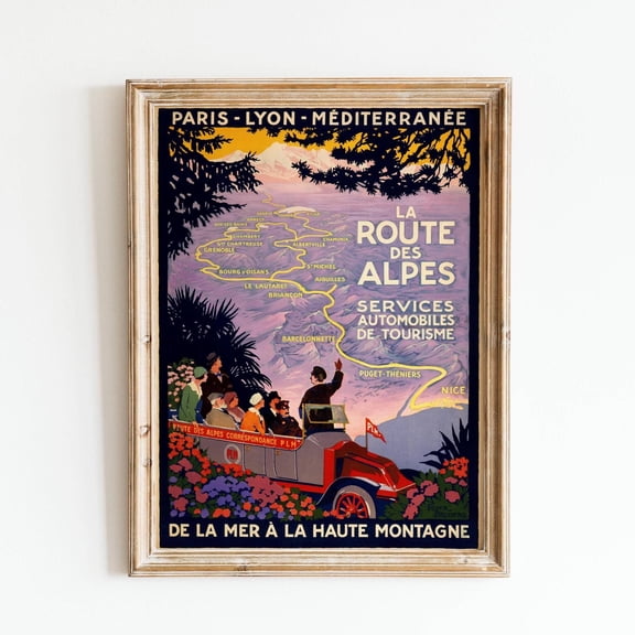 Vintage French Alps Travel Poster, Art Deco France Landscape Wall Art , Poster Print Only