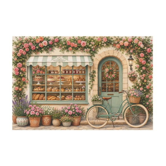Vintage French Bakery Breakfast Food Canvas Wall Art For Kitchen Rustic Country Red Flower Retro Artwork 16"x24 in