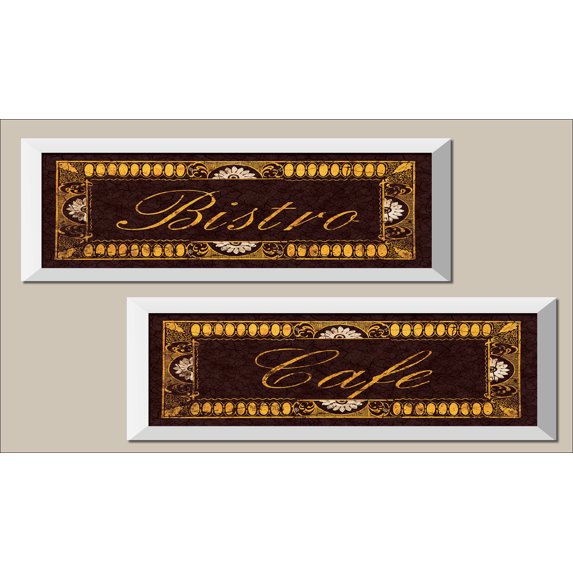 Vintage, French Bistro and Cafe Signs; Kitchen Decor, Two 18X6 White Framed Prints