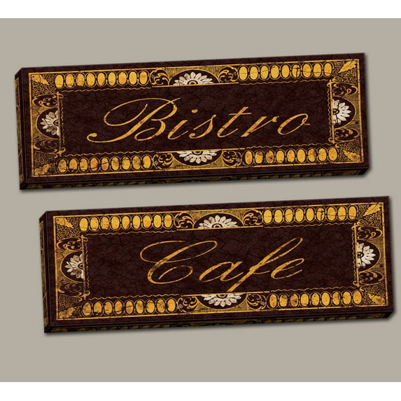 Vintage, French Bistro and Cafe Signs; Kitchen Decor; Two 20x8in Hand-Stretched Canvas