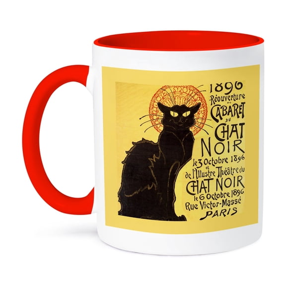 3dRose, Vintage French Chat Noir Black Cat Art, 11oz Two-Tone Red Mug