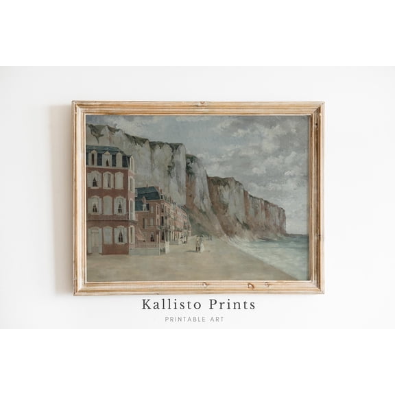 Vintage French Coastal Scene Cliffside Beach Poster, European Seaside Village Art, Coastal Wall Decor, Antique French Country ,AST41, Size 8x12 UNFFRAMED F03.1.6l2872