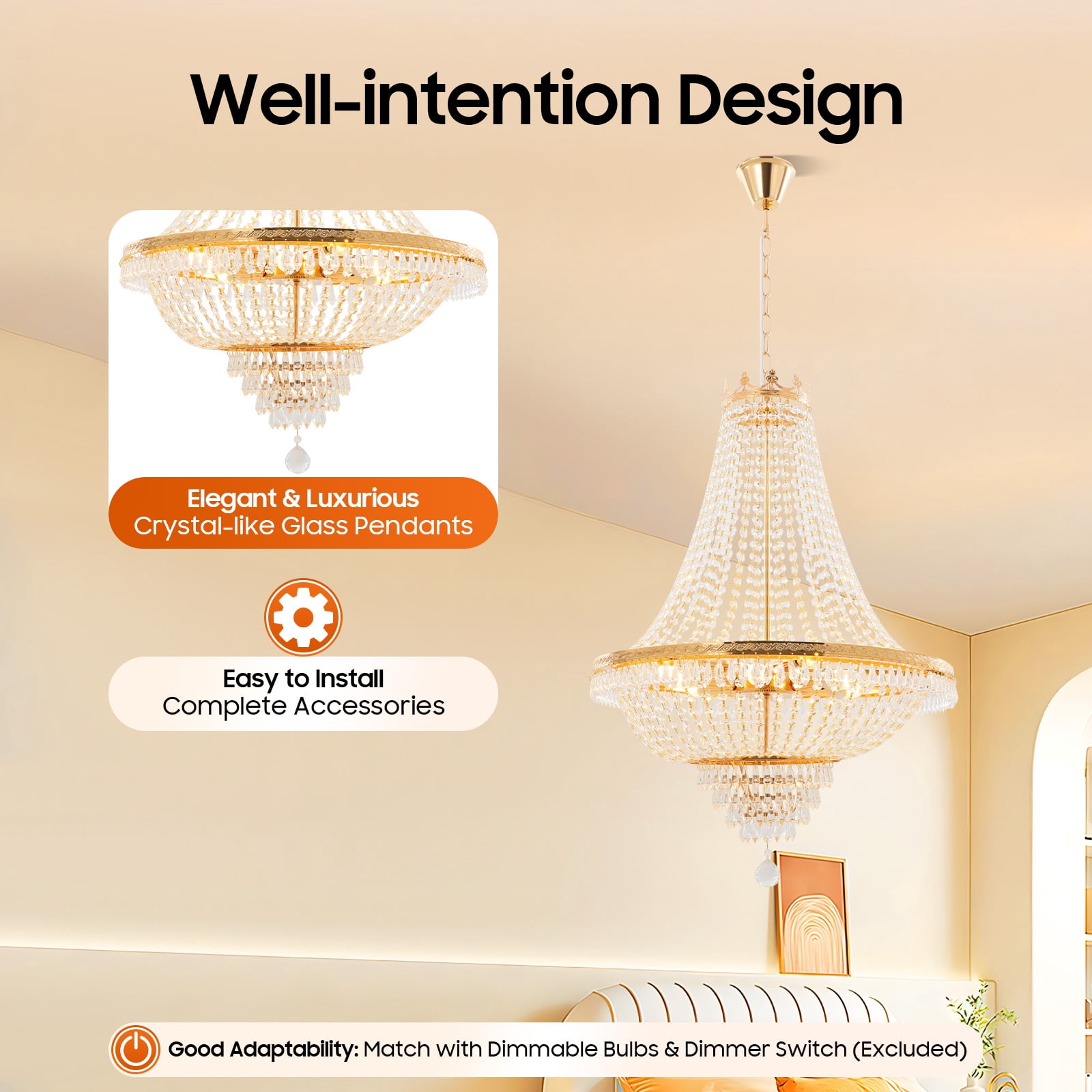 Vintage French Empire Chandelier Luxury Large Foyer Crystal Ceiling Light Height for Living Rooms Bedrooms