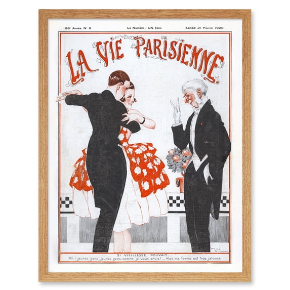 Vintage French Fashion La Vie Parisienne Old Age Couple Dancing Magazine Cover Art Print Framed Poster Wall Decor 12x16 inch