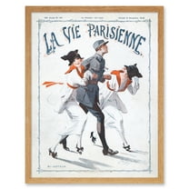 Vintage French Fashion La Vie Parisienne Soldier Two Women WW1 Magazine Cover Art Print Framed Poster Wall Decor 12x16 inch